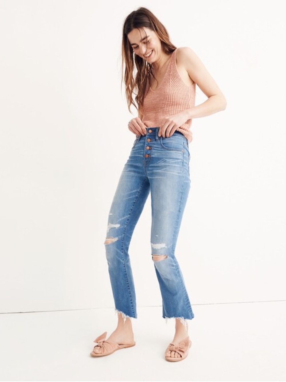 Madewell Cali Demi-Boot kick crop distressed Jean